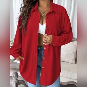 Shein Plus Red Button Down Top